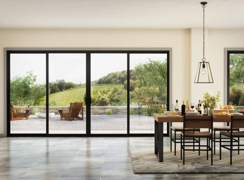 modern black frame vinyl sliding glass doors