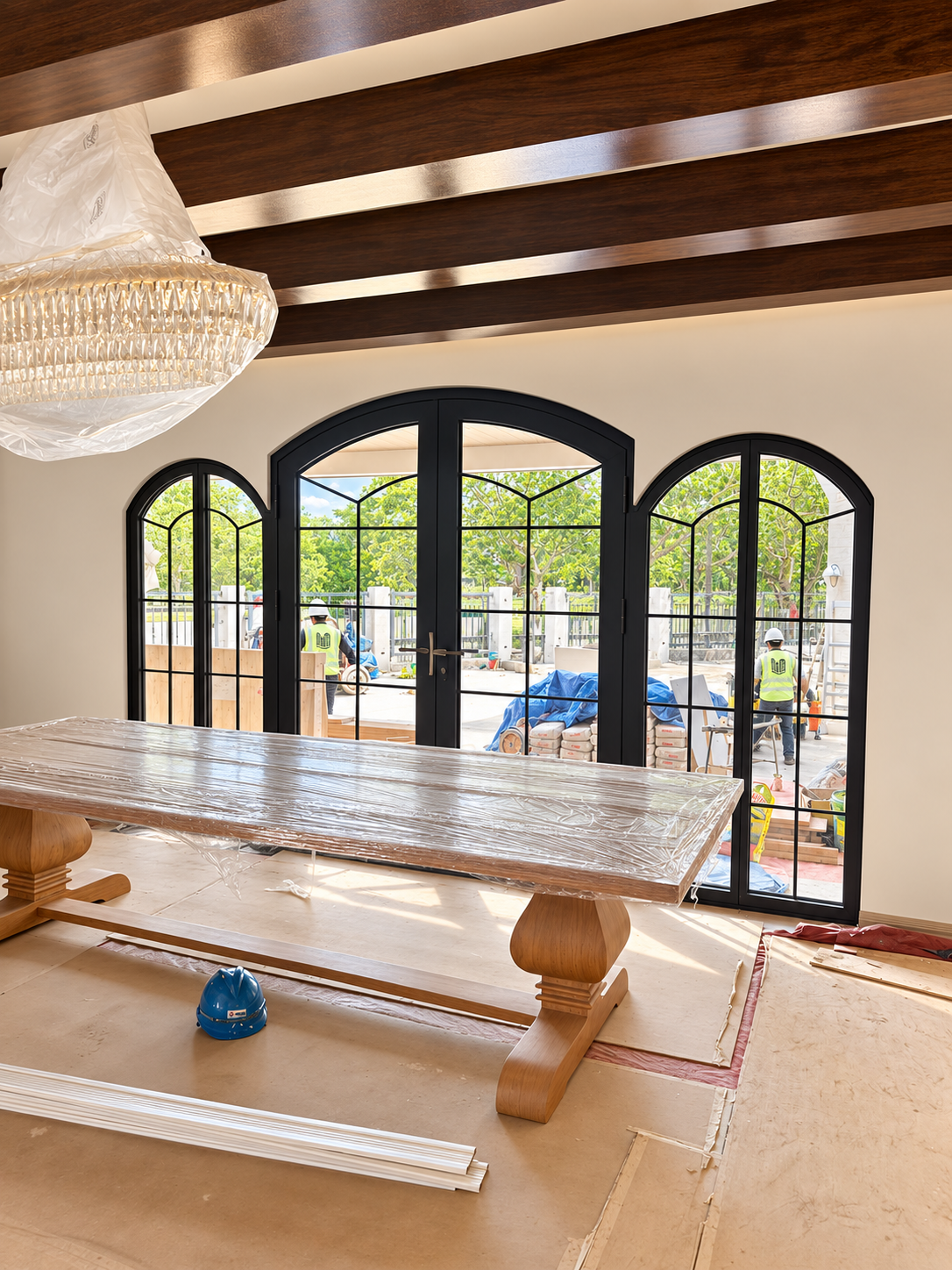 Arched aluminum and glass door installation by OTEC
